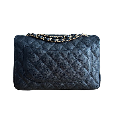 CHANEL Classic Jumbo Caviar single flap handbag with gold hardware