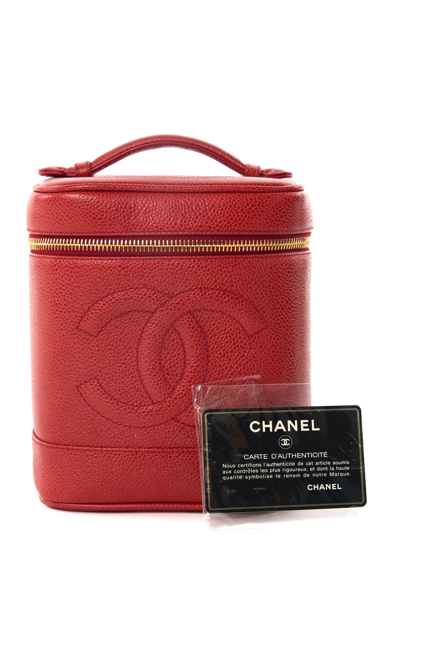 CHANEL vintage red caviar vanity with 24ct gold plated