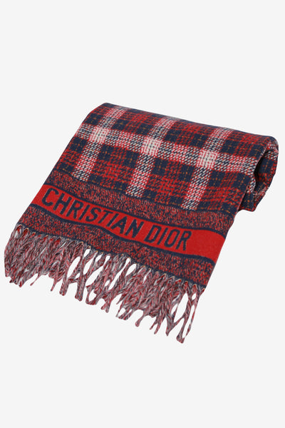 DIOR large wool checkered scarf with fringes