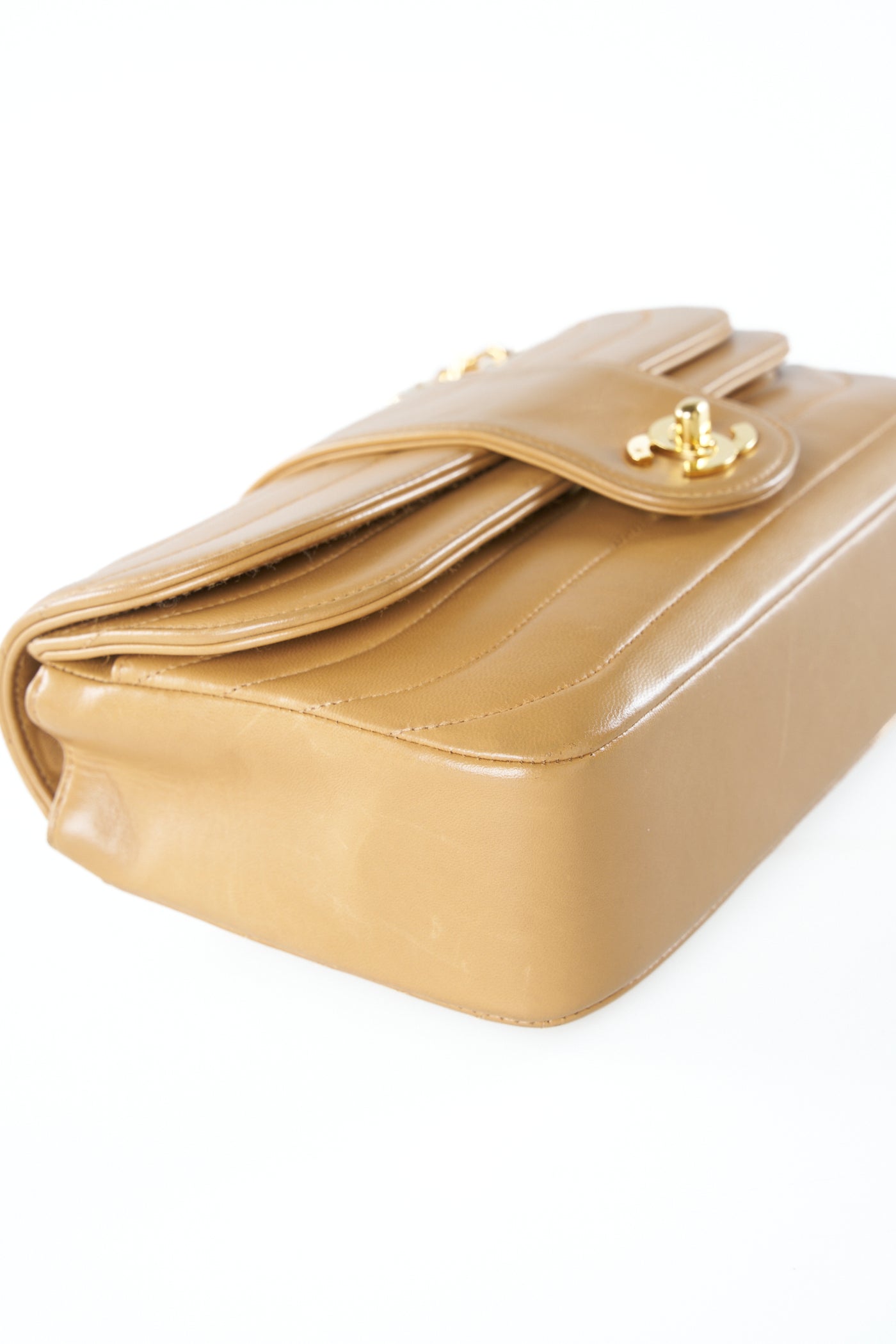 CHANEL rare caramel double flap wave leather handbag