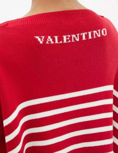 VALENTINO Striped jumper is Red Ivory with logo at the back size M RRP $1900