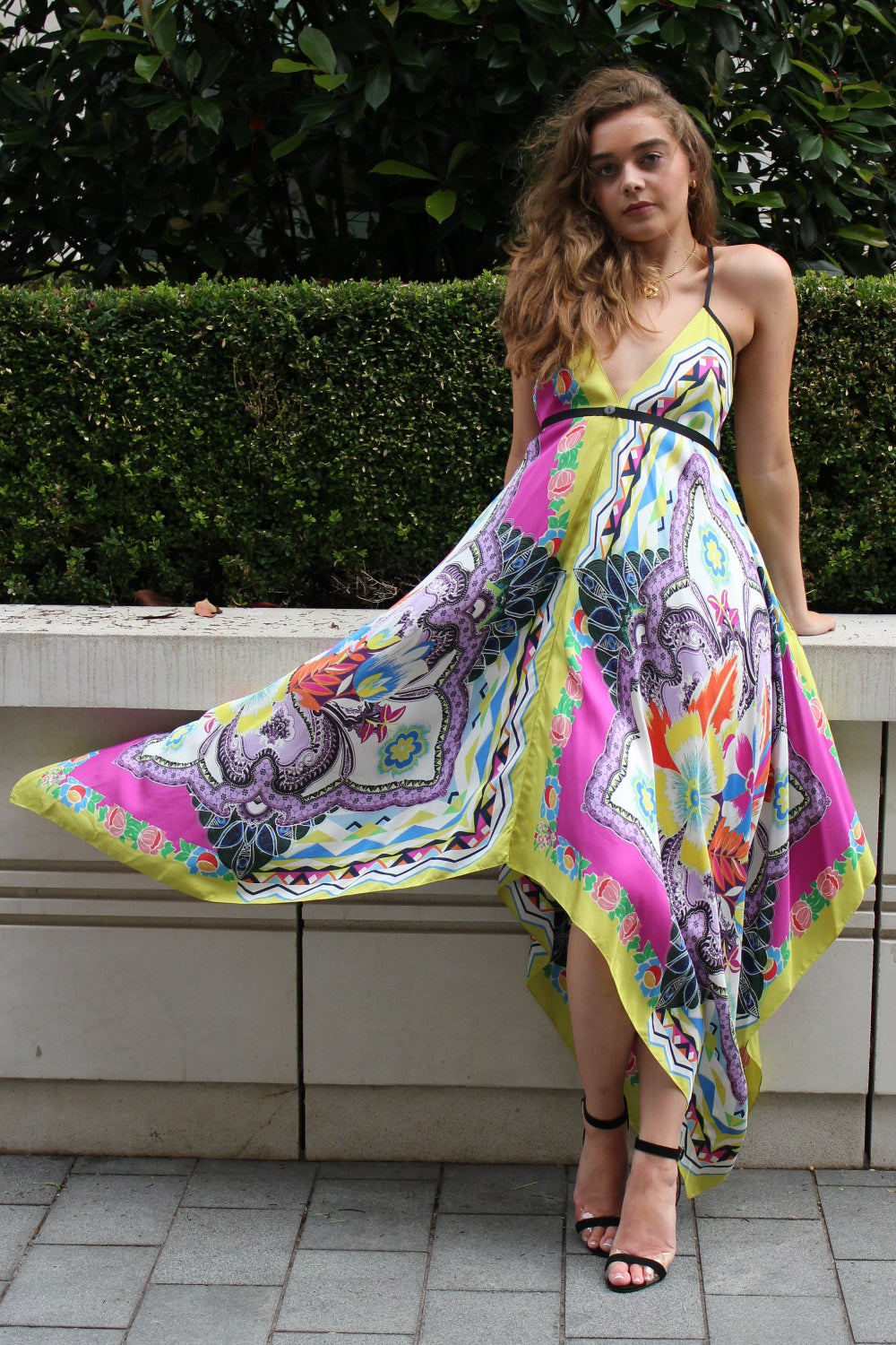 ETRO silk scarf dress asymetrical hem