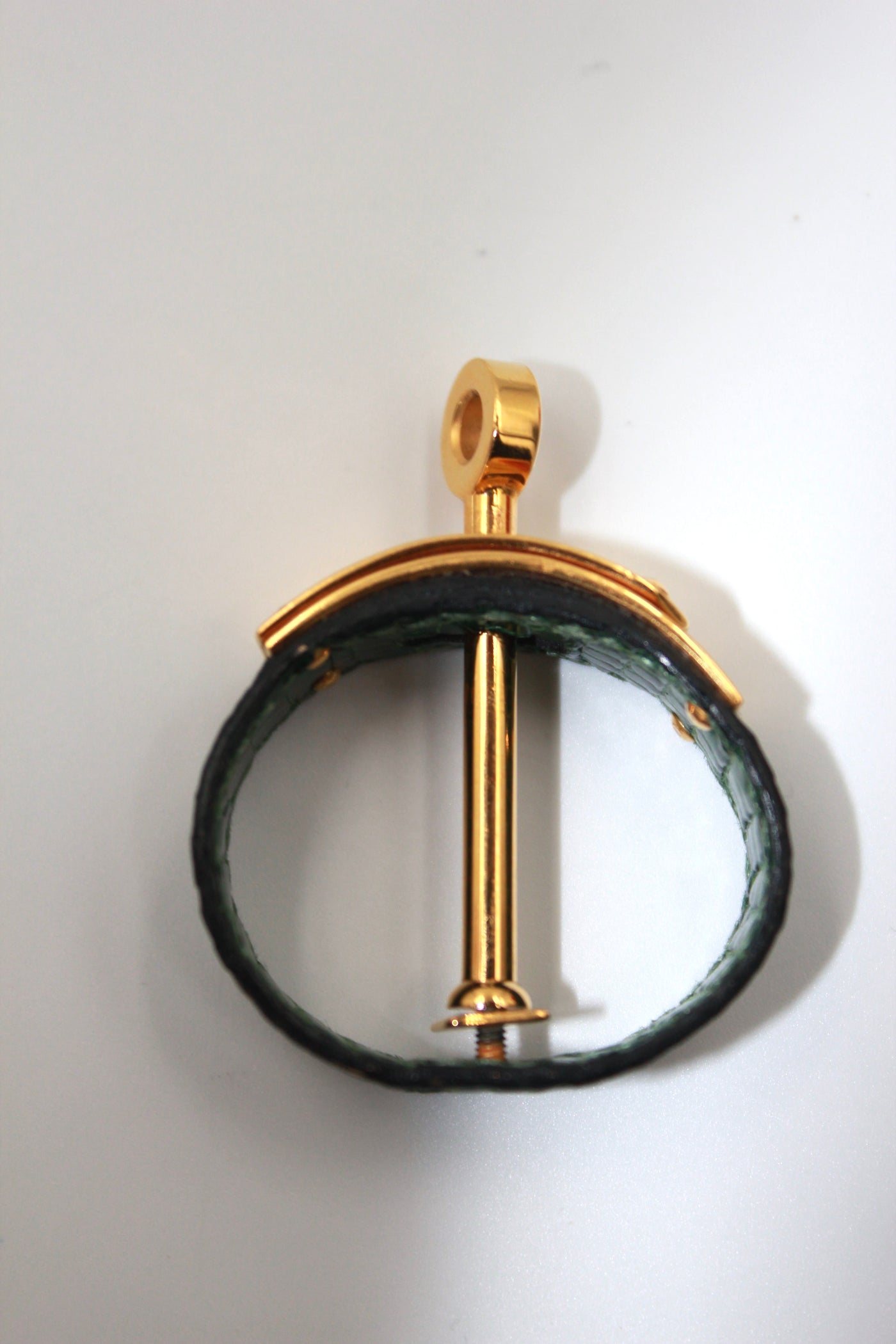 HERMES Ring Scarf Green Lizard Exotic Skin Gold Hardware with box
