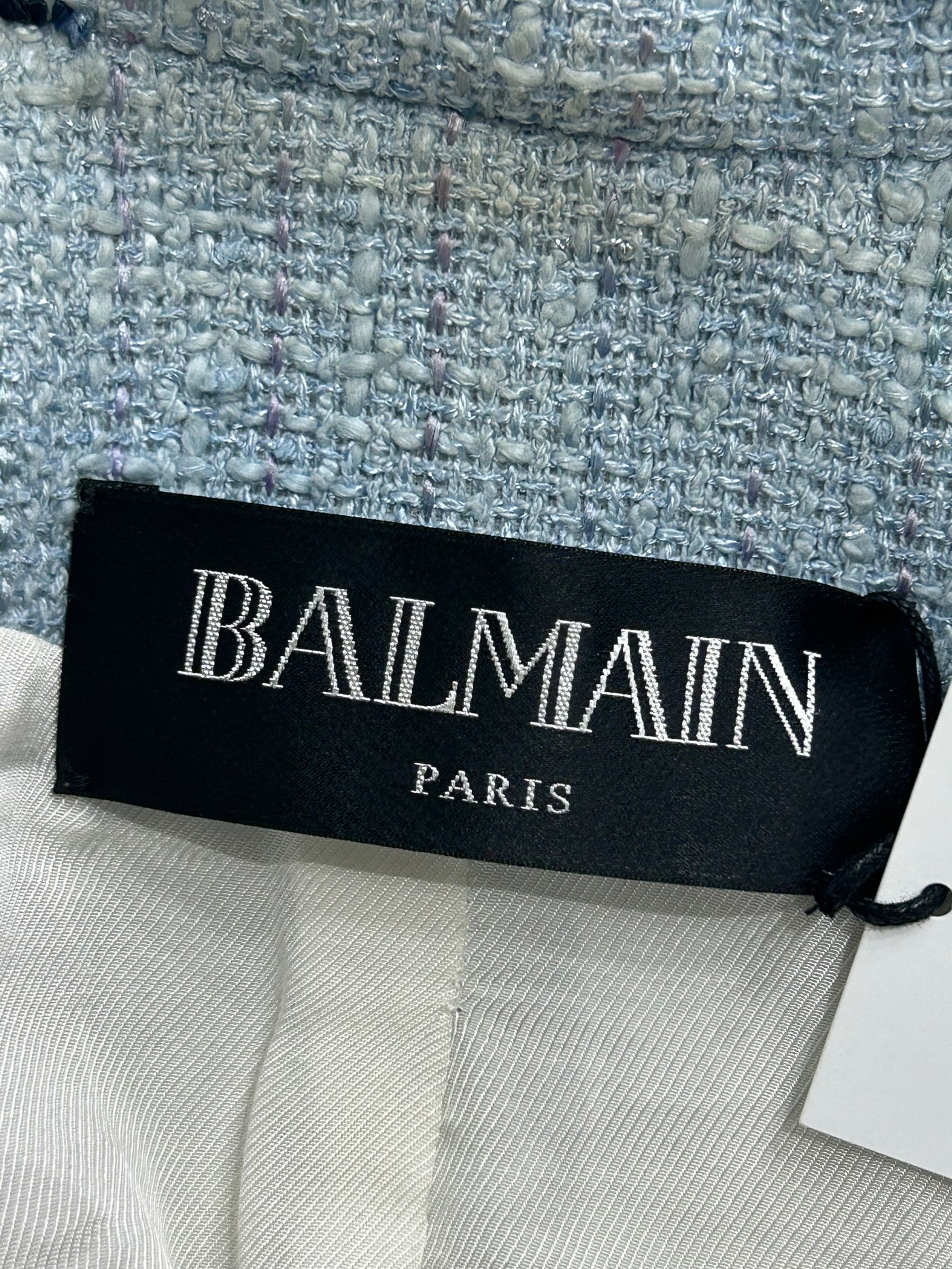 BALMAIN Blue tweed double breasted blazer jacket size 38
