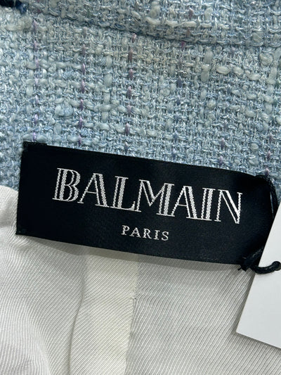 BALMAIN Blue tweed double breasted blazer jacket size 38