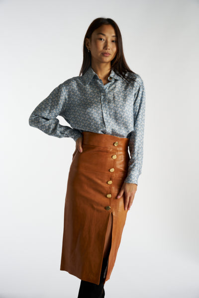 SKIIM Paris cognac leather pencil skirt size 36