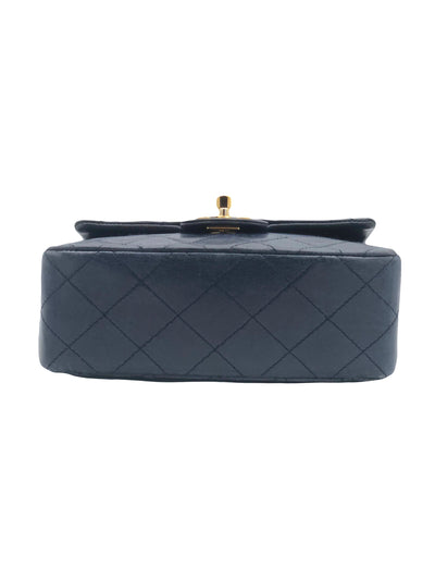 CHANEL vintage 1989-1991 navy mini square lambskin 24ct gold