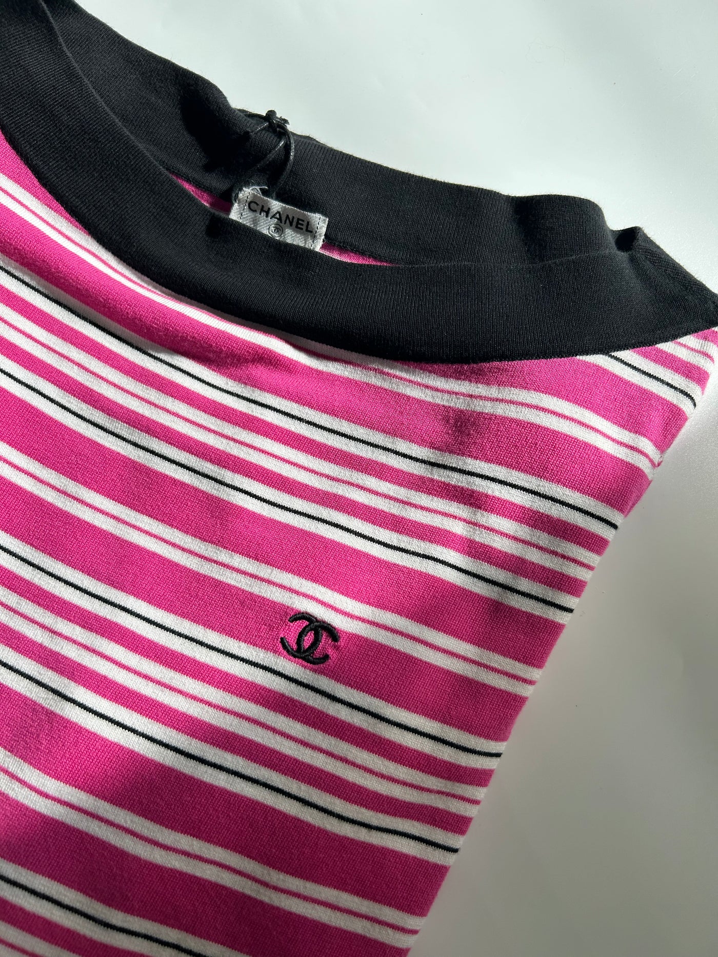 CHANEL Pink Striped 2007 Spring Summer runway Dress size 40