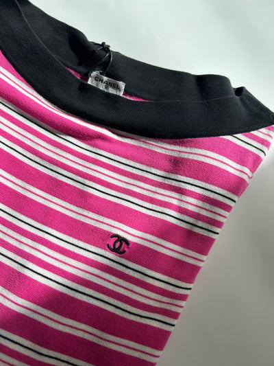 CHANEL Pink Striped 2007 Spring Summer runway Dress size 40