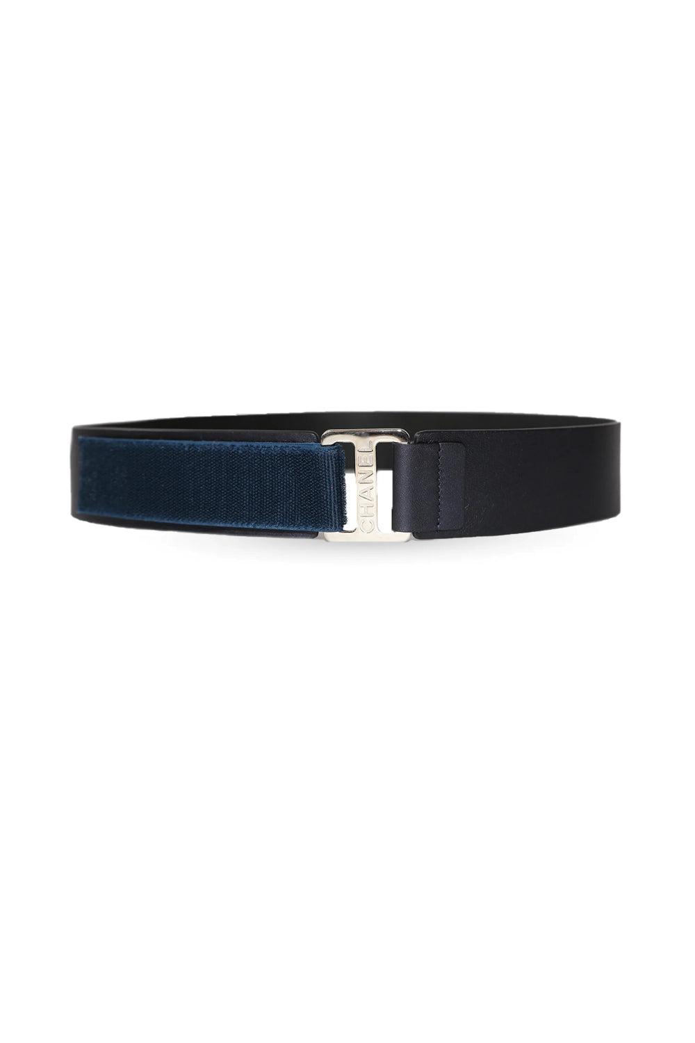 CHANEL 2017 Spring Runway Navy Leather Velcro Belt Adjustable