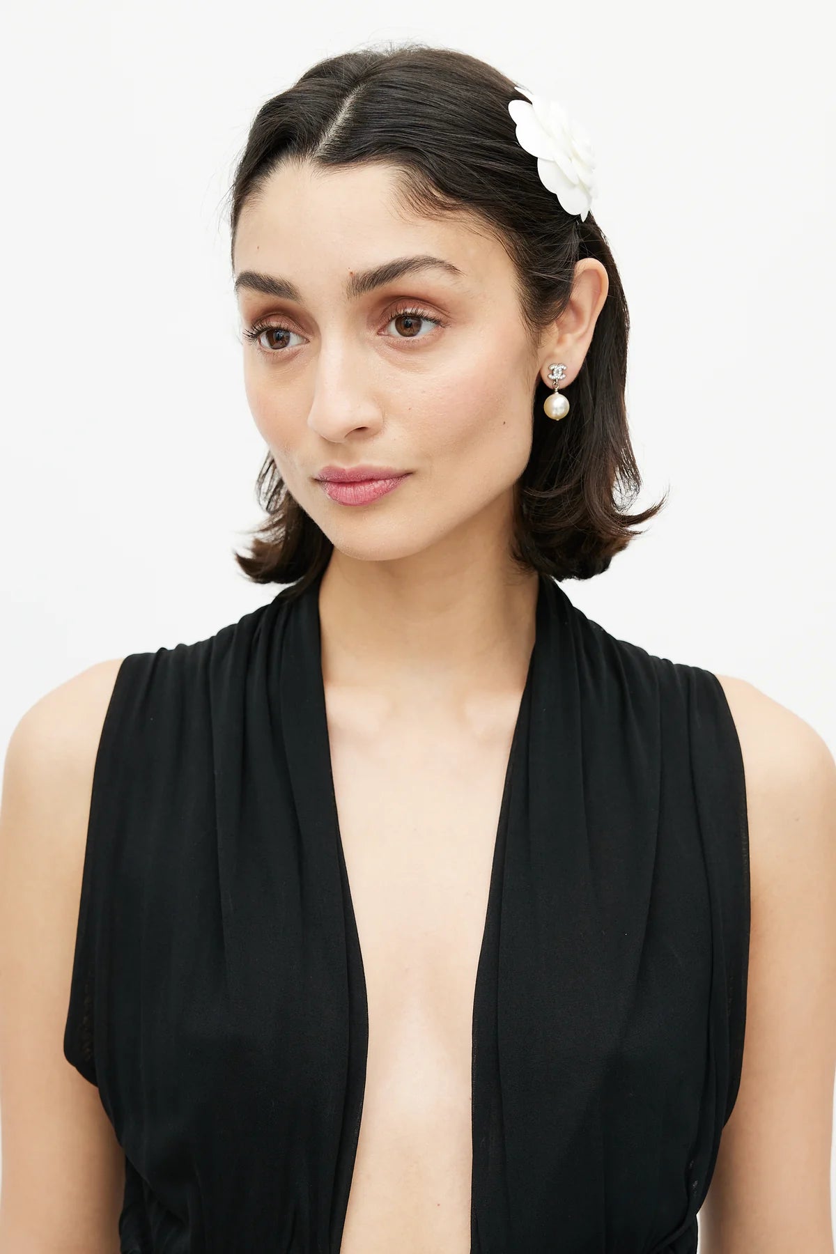 CHANEL CC Drop Pearl Pierced Earrings With Crystals 2021