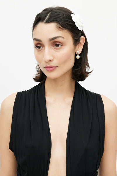 CHANEL CC Drop Pearl Pierced Earrings With Crystals 2021