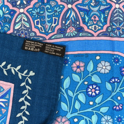 HERMÈS Au portes du palais blue pink cashmere silk shawl 140cm