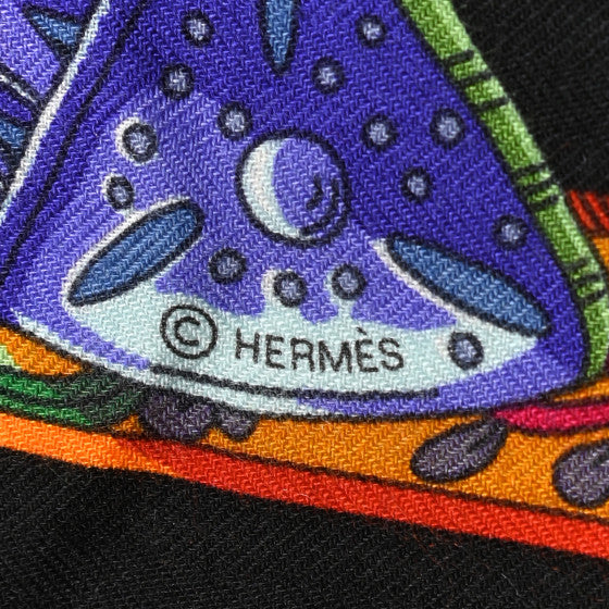 HERMES "Le songe de la licorne" cashmere silk large shawl 140