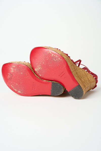 DOLCE GABBANA red wicker rattan wedges size 40