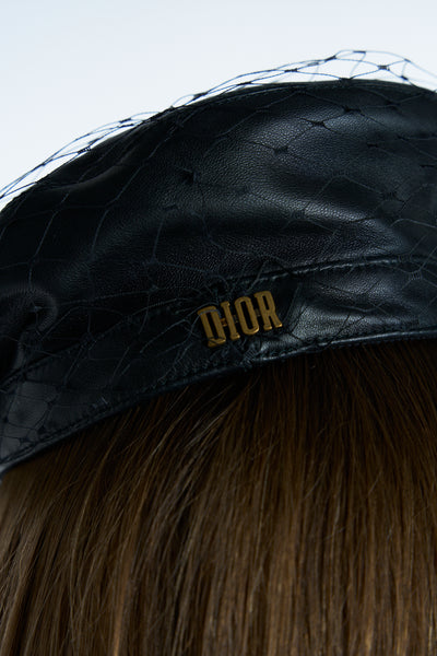 Christian DIOR black lambskin leather with net beret