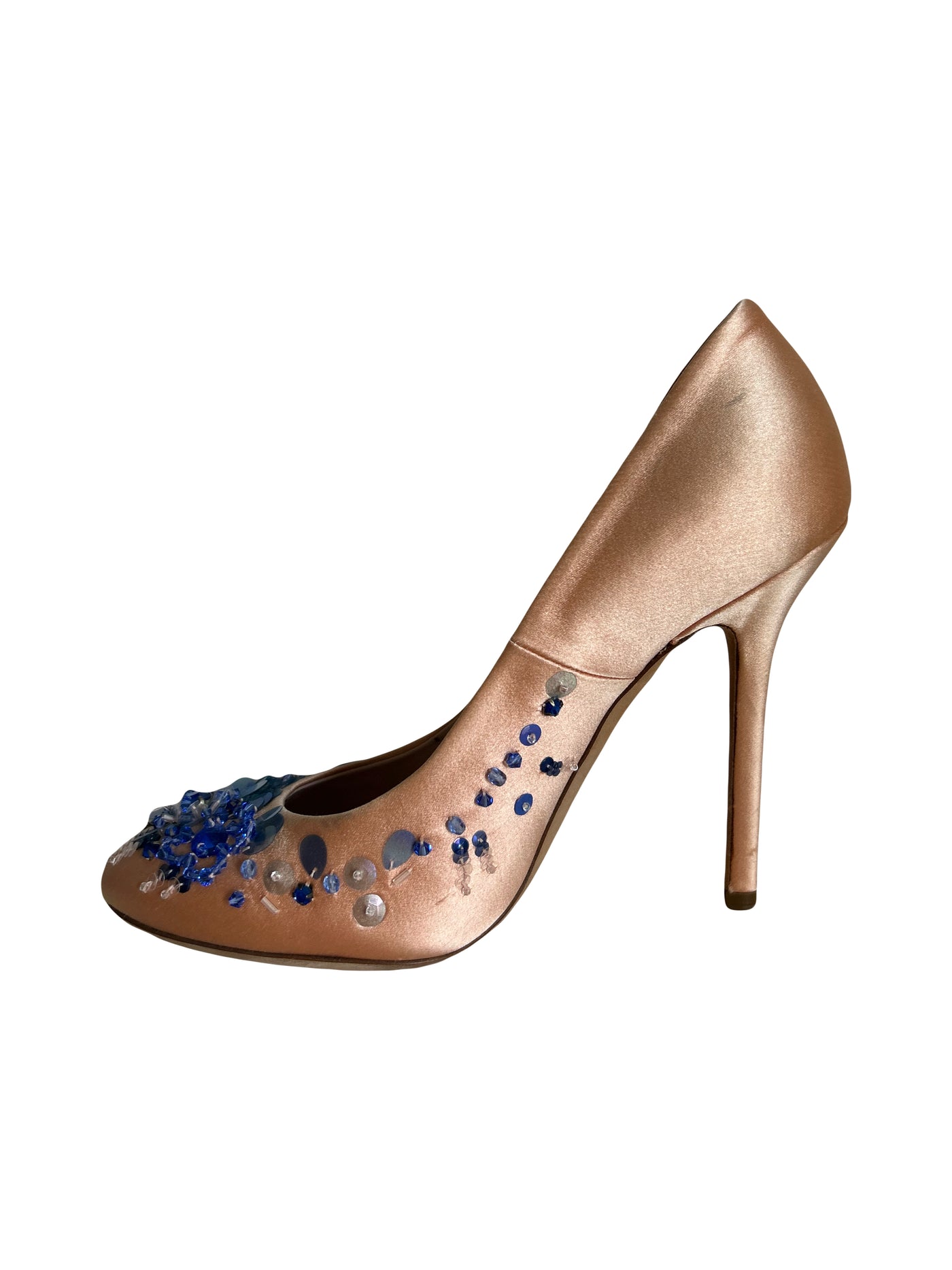 MIU MIU pink satin heels with blue beads size 38