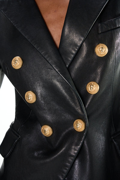 BALMAIN leather double-breasted gold buttons blazer size 36