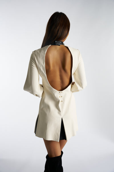 SKIIM Paris leather cream open back dress size 34