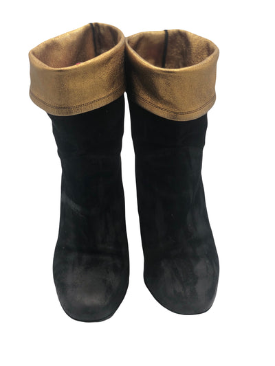 CHANEL vintage suede gold black boots size 38.5
