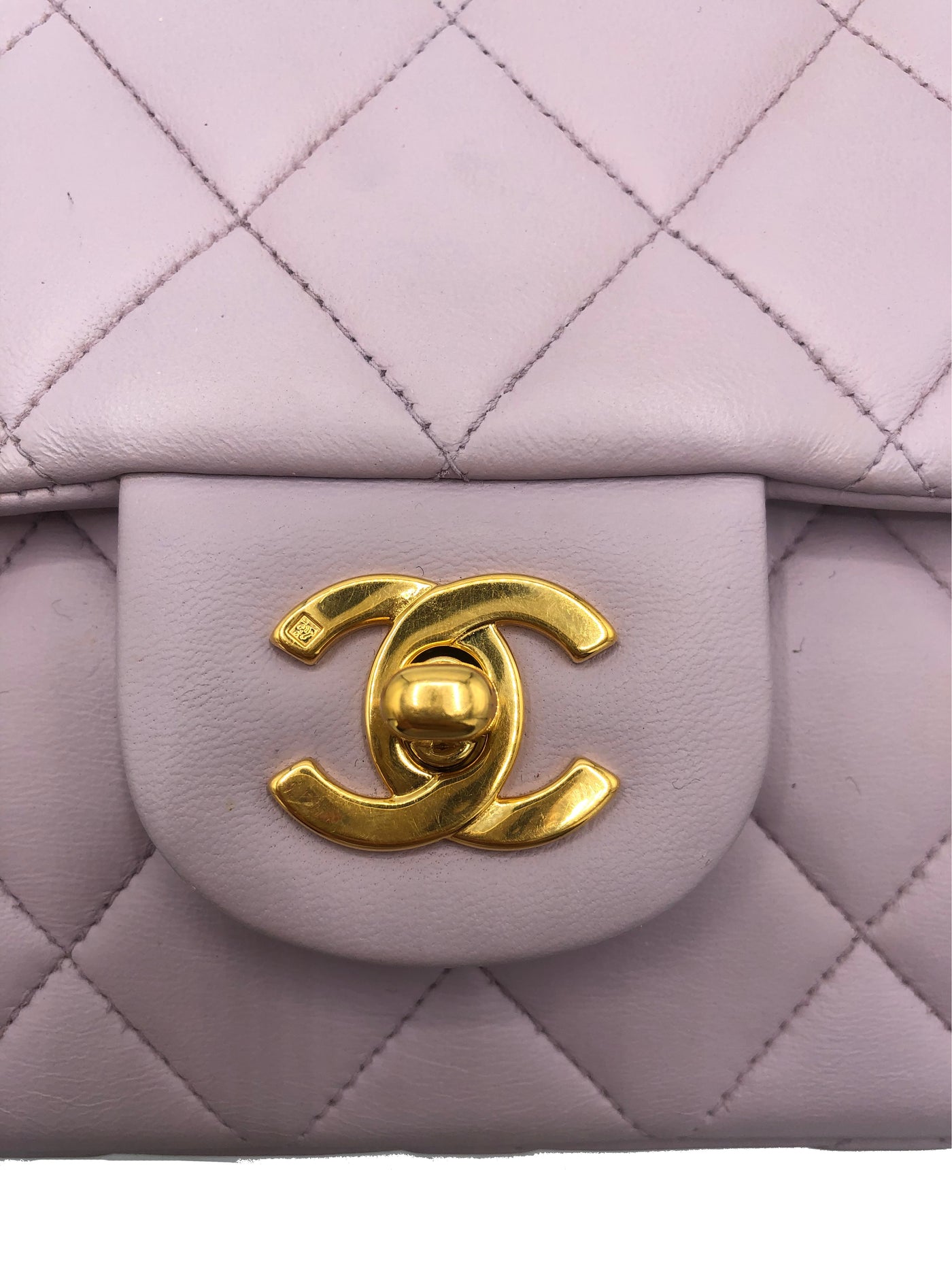 CHANEL Rare Vintage Lavender Classic Quilted Handbag with leather strap