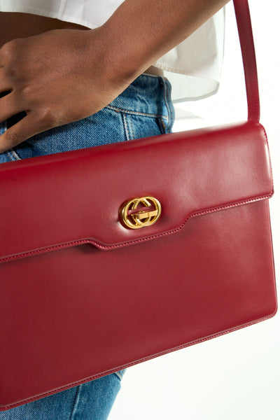 GUCCI vintage red handbag with detachable strap