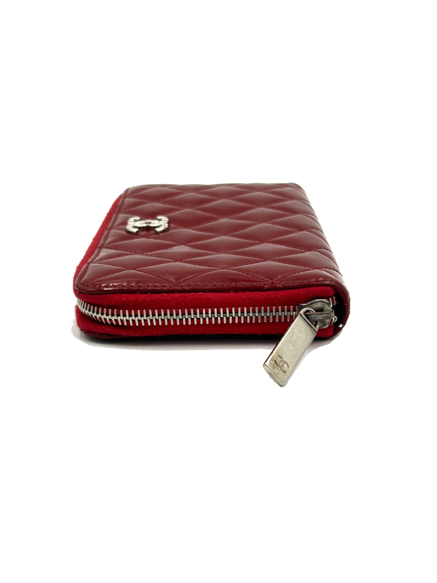 CHANEL patent red zipper wallet