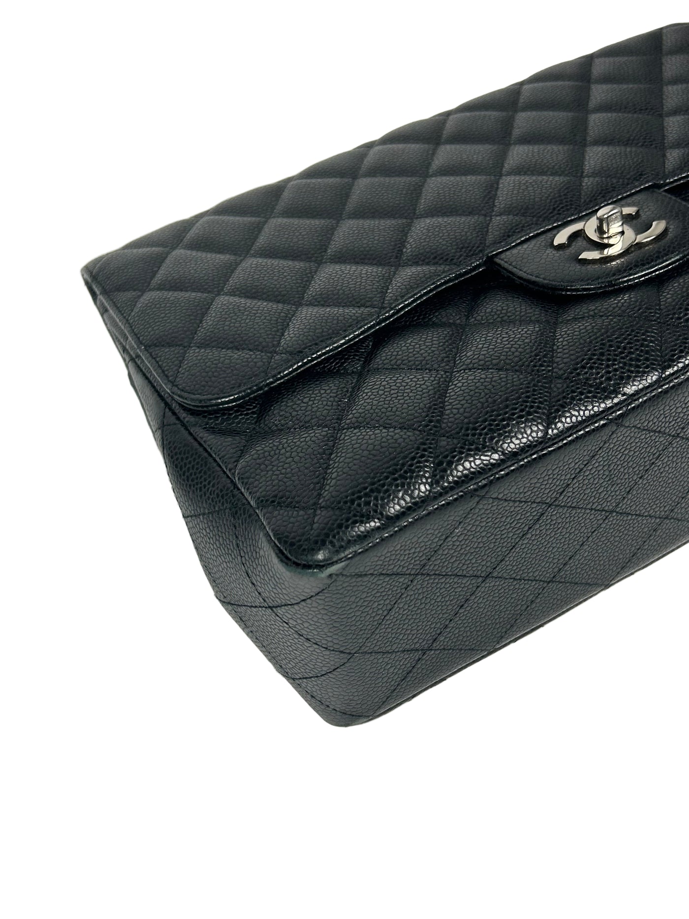 CHANEL Jumbo Single Flap Black Caviar With Silver Hardware Handbag