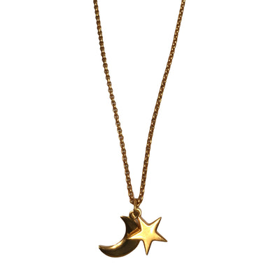 CELINE vintage 1990's Star and Moon gold long necklace