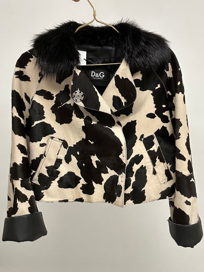 DOLCE GABBANA cow calfskin & lambskin leather jacket size 40