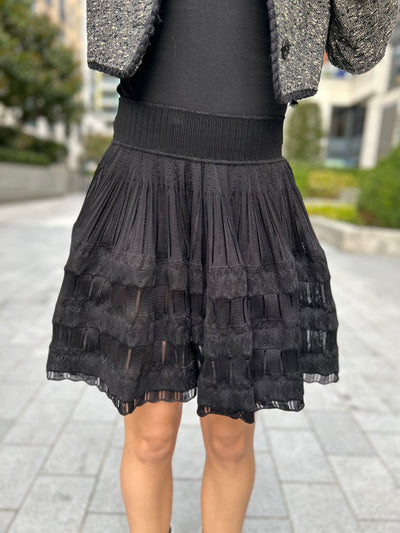 AZZEDINE ALAIA ruffled crochet knit black skirt size 36 RRP: £1410