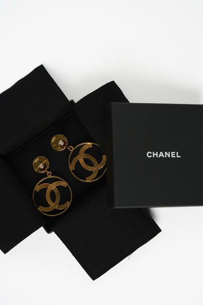 CHANEL rare and collectible "Liz Taylor" 1980's CC hoops earrings with box