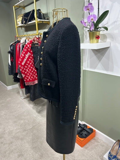 CELINE black chasseur jacket boucle with signature buttons size 40