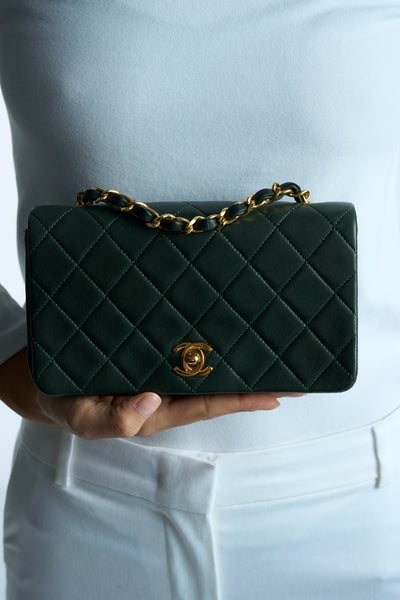 CHANEL rare mini full flap british green 24 ct gold hardware