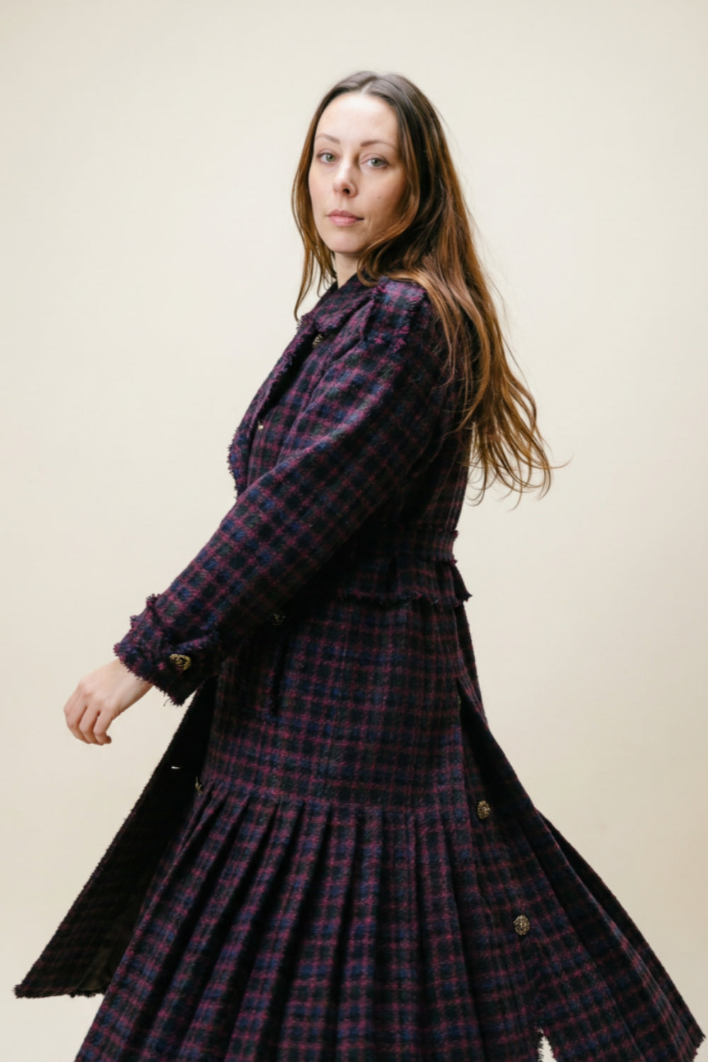 CHANEL Metiers d'Art Paris Edinburgh Tweed Tartan Gripoix Buttons Coat size 42