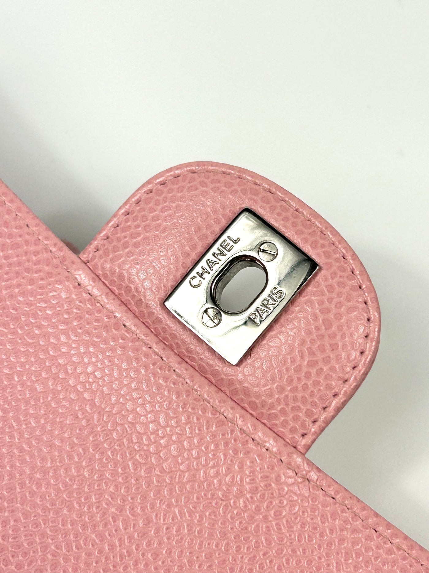 CHANEL Classic Medium Double Flap Sakura Pink Caviar with Silver Hardware