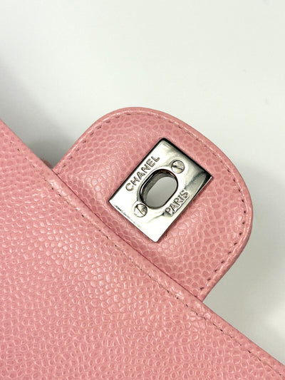 CHANEL Classic Medium Double Flap Sakura Pink Caviar with Silver Hardware