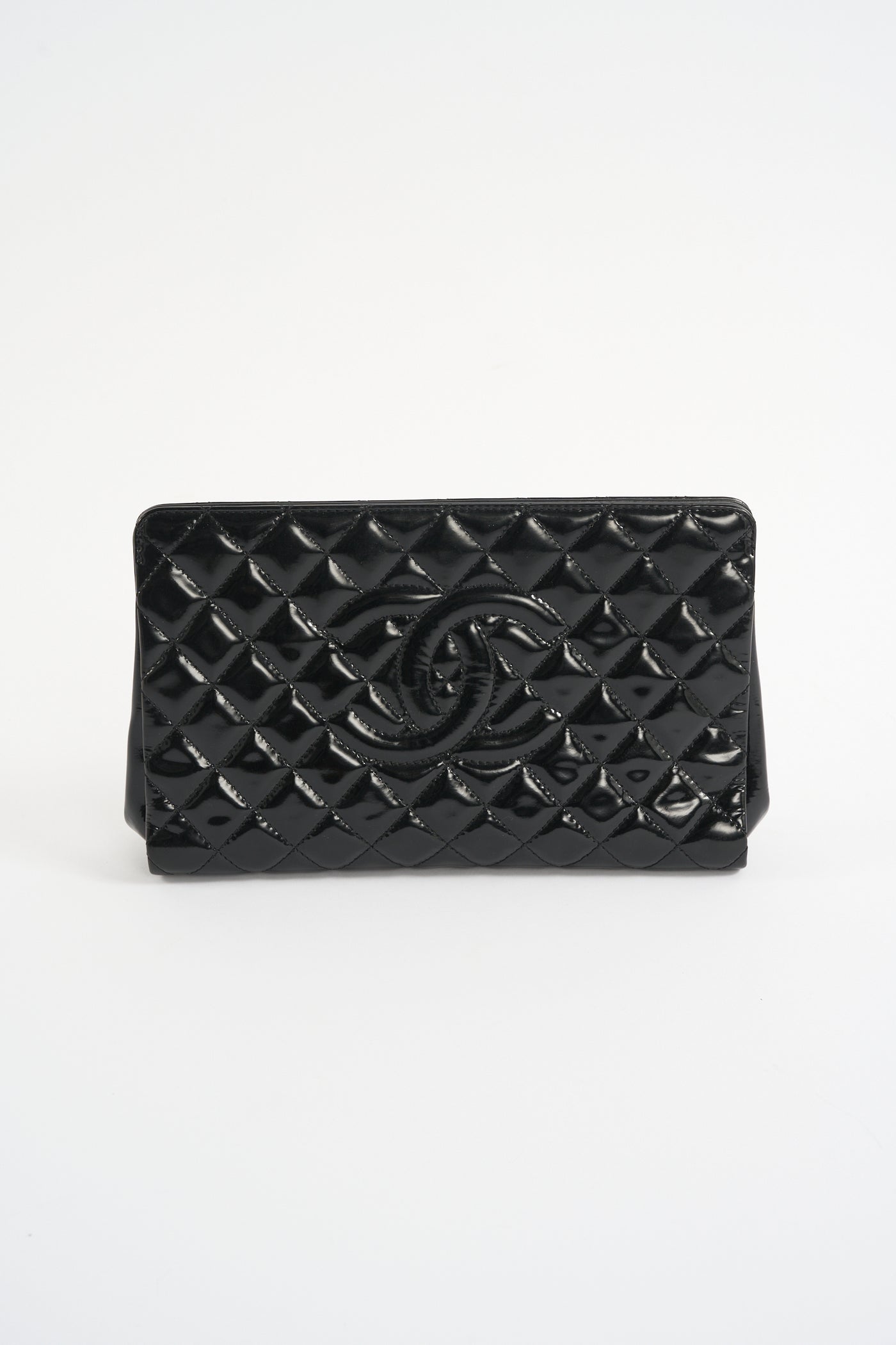 CHANEL black patent XL CC clutch