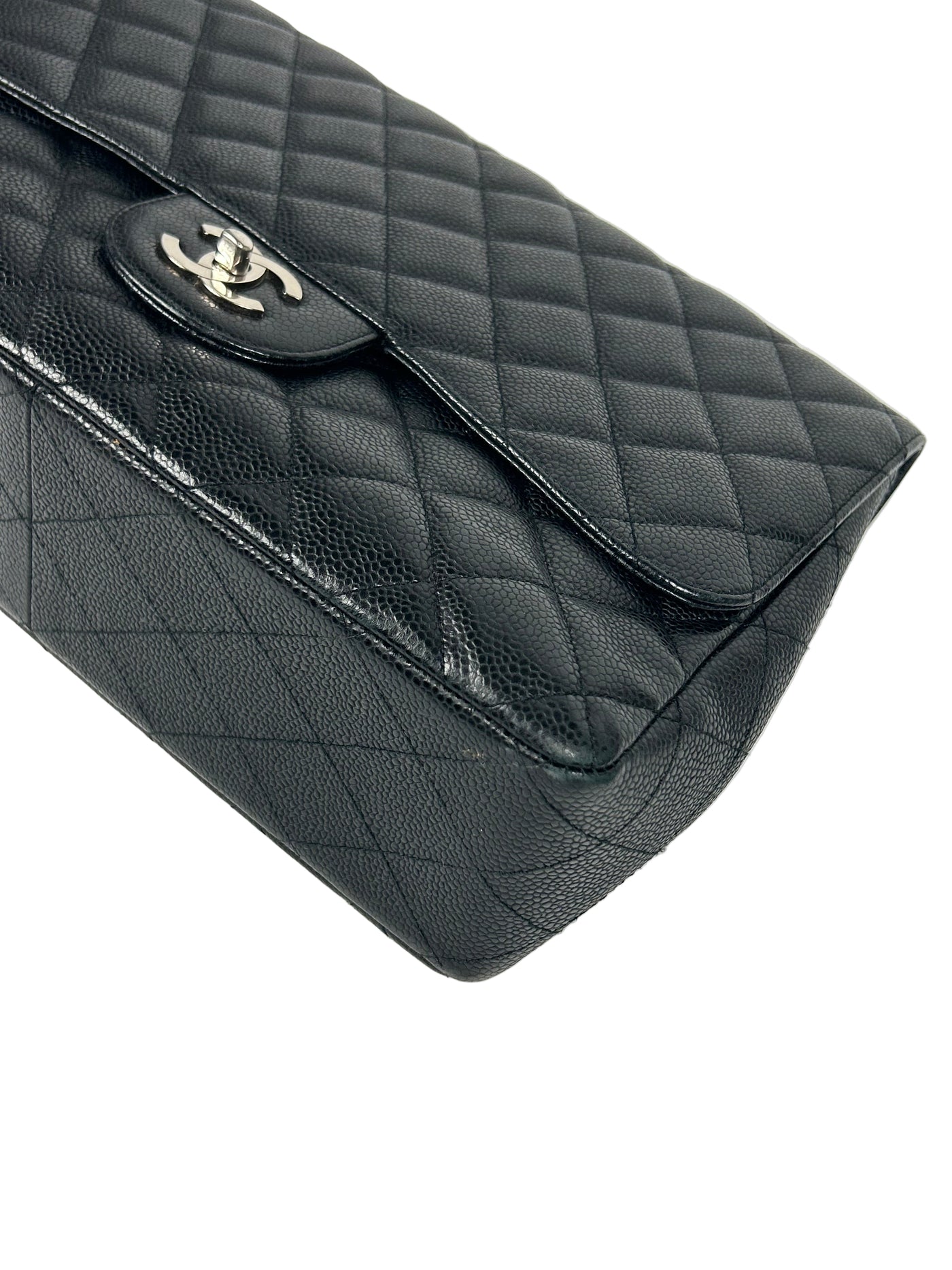 CHANEL Jumbo Single Flap Black Caviar With Silver Hardware Handbag