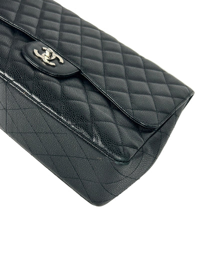 CHANEL Jumbo Single Flap Black Caviar With Silver Hardware Handbag