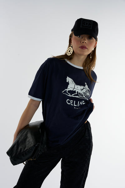 CELINE horse carriage logo blue t-shirt size M