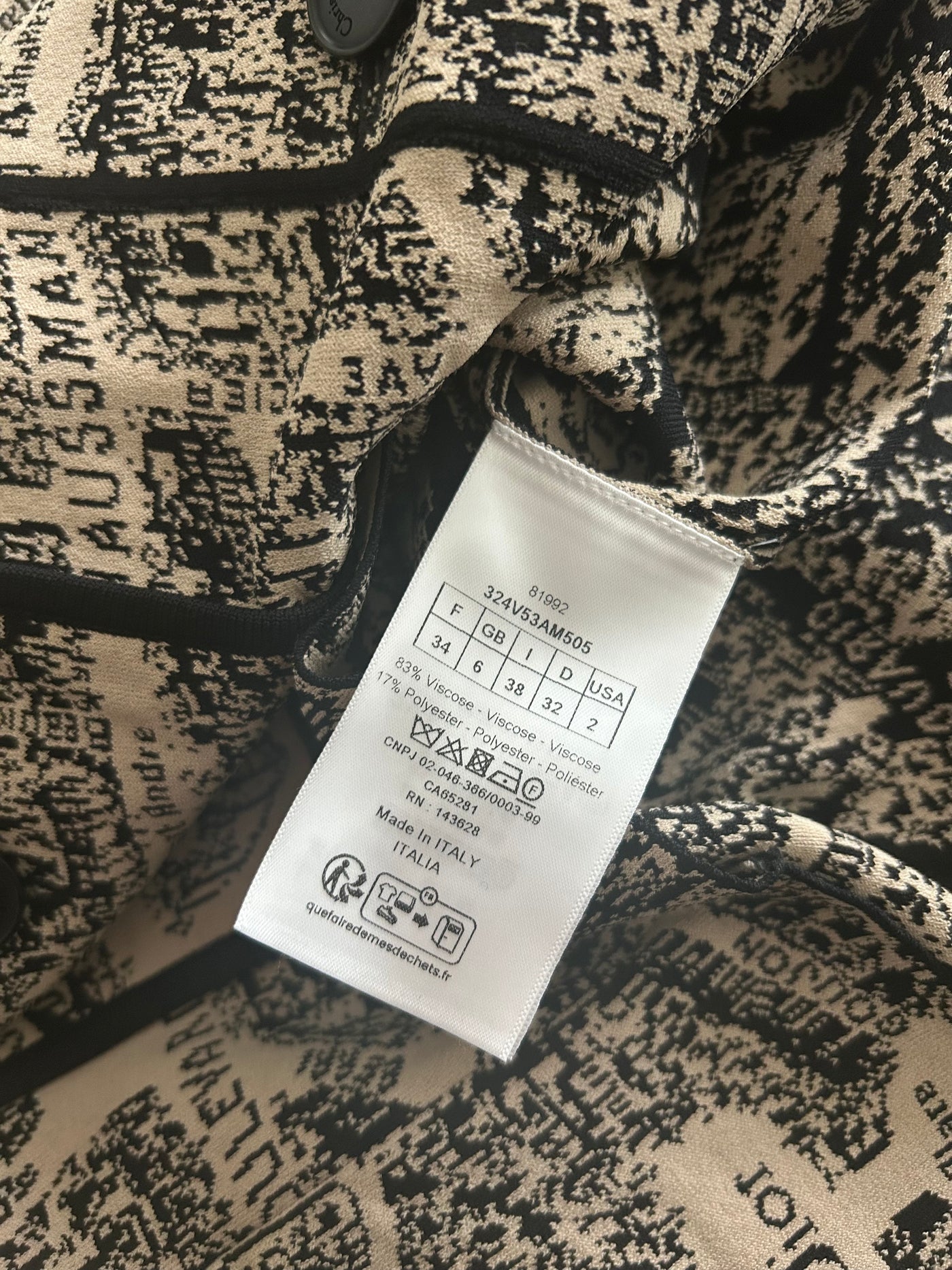 CHRISTIAN DIOR Plan de Paris Cropped Jacket Jacquard Taffeta size 34