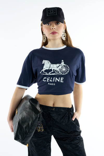 CELINE horse carriage logo blue t-shirt size M