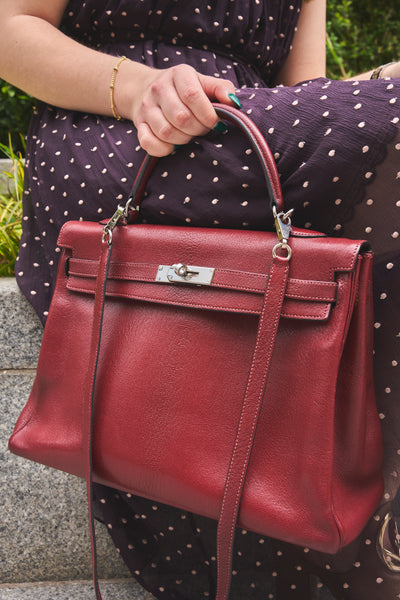 HERMÈS Kelly 35 chèvre rouge H with palladium hardware