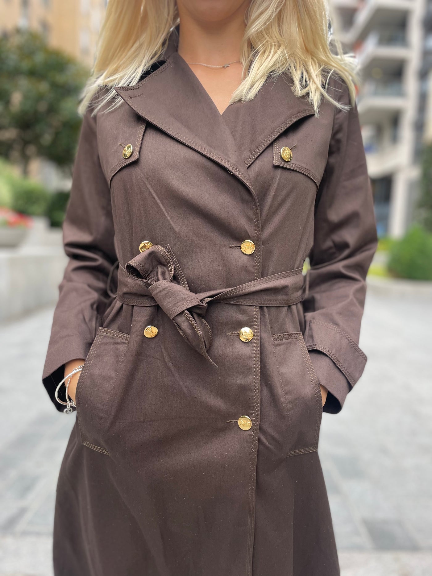 CELINE Vintage Trench coat Brown with Gold buttons size S