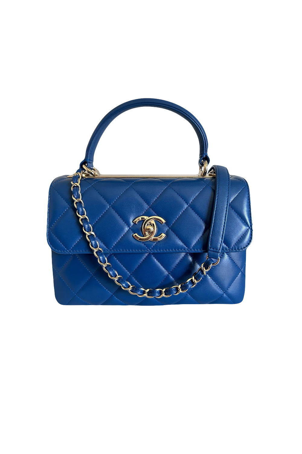 CHANEL Blue trendy handbag with light gold hardware brand new in box