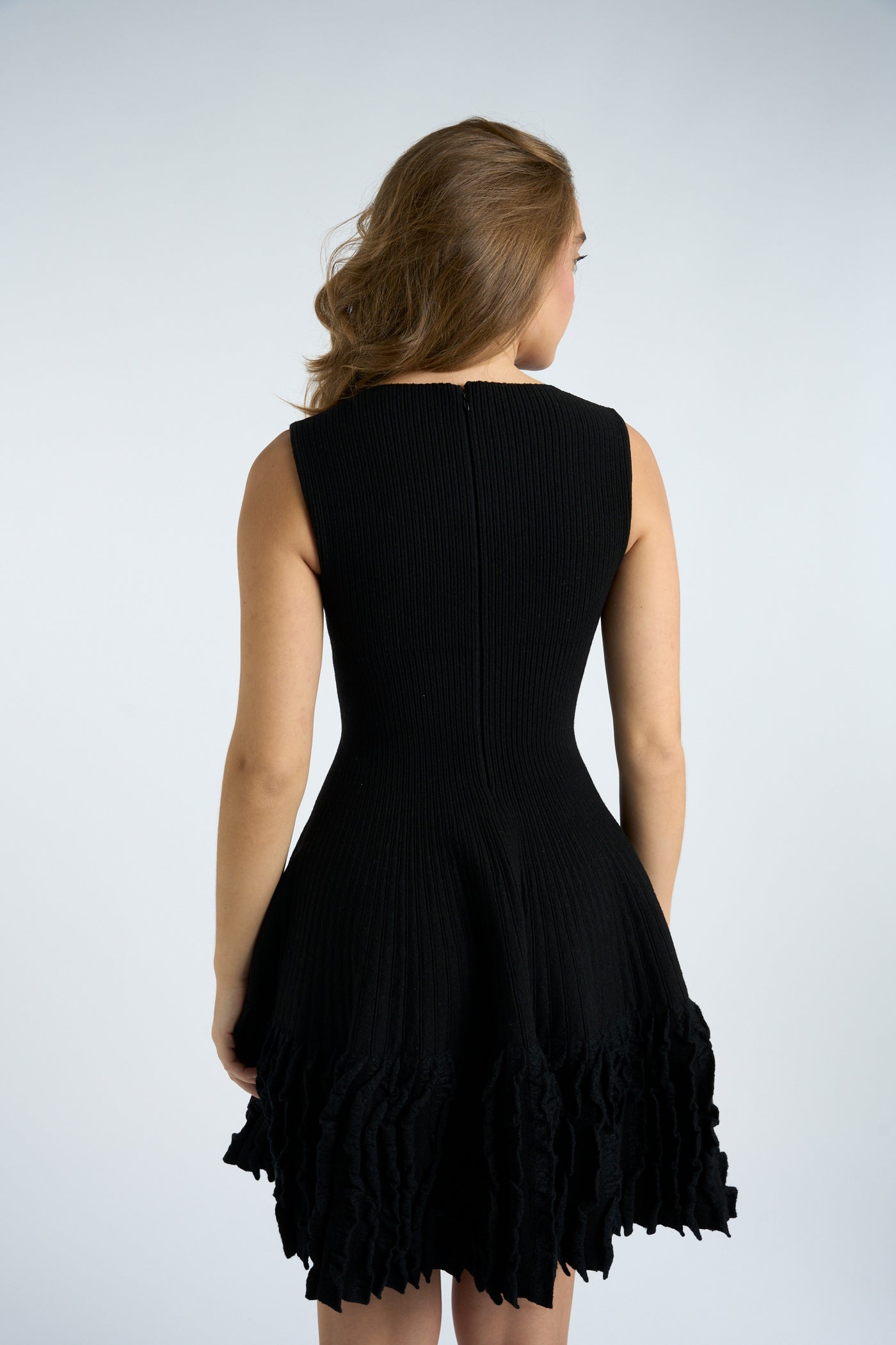 AZZEDINE ALAIA black wool ruffle dress