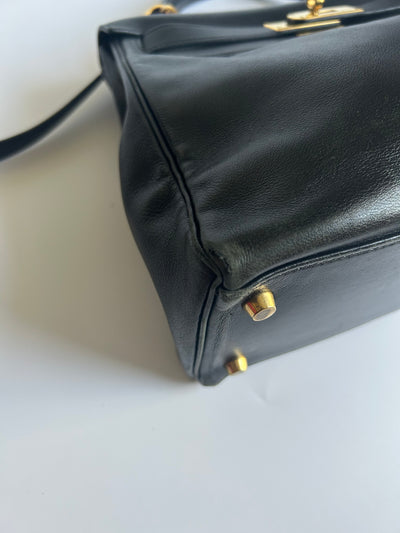 HERMES Kelly 28 vintage 1996 black swift leather with gold hardware