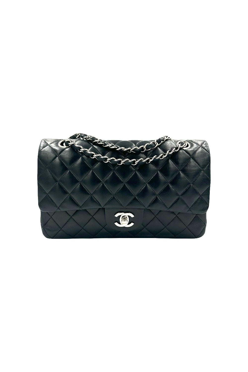 CHANEL timeless medium double classic flap with silver hardware