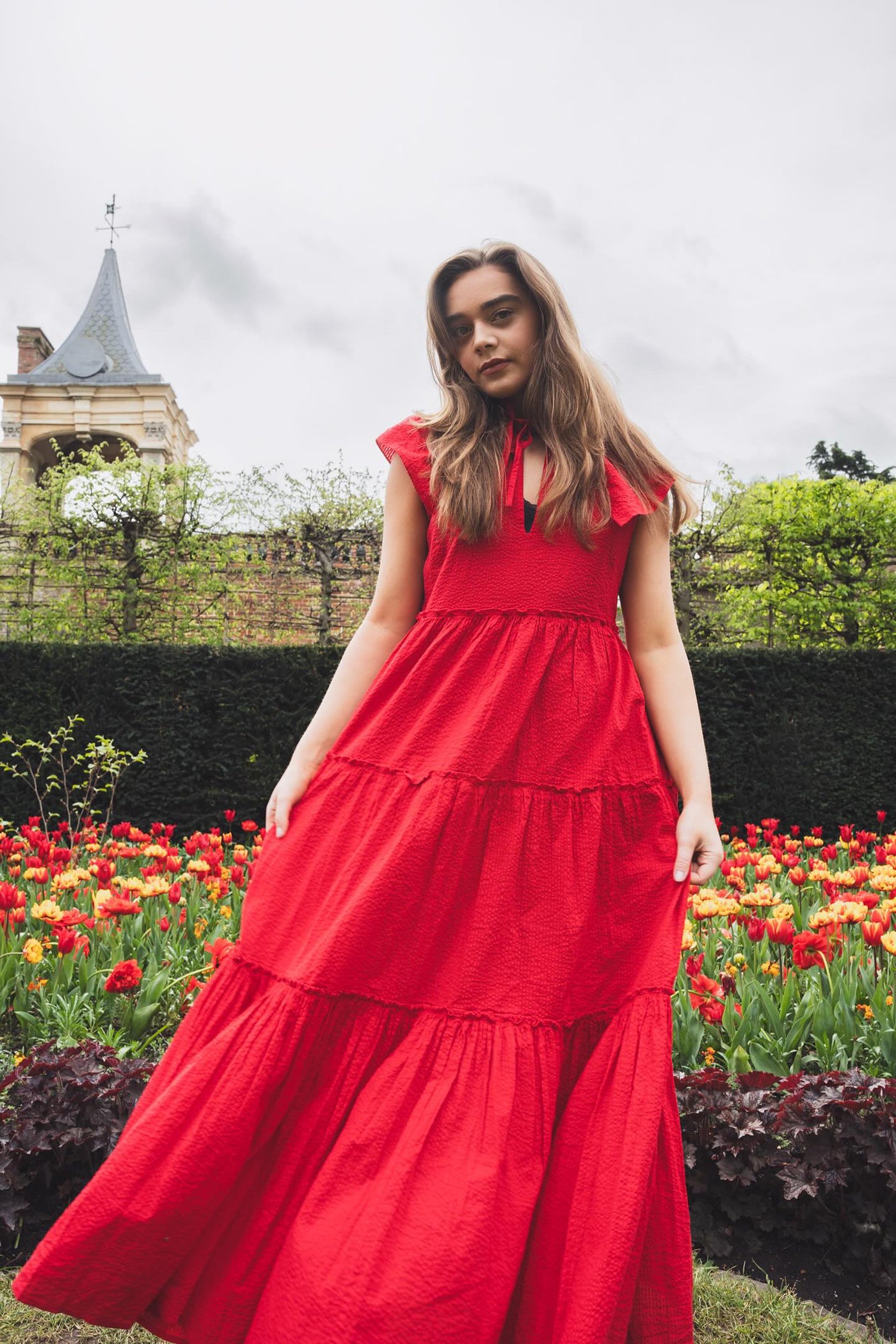 WIGGY KIT red ruffled maxi dress size M RRP approx. : £385